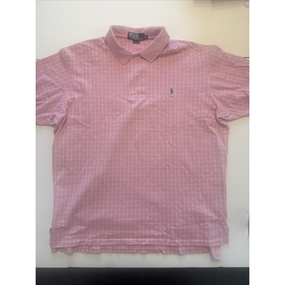 Polo Golf Ralph Lauren Shirt Men's XL Pink Checked‎ Blue Pony Logo Cotton Golf